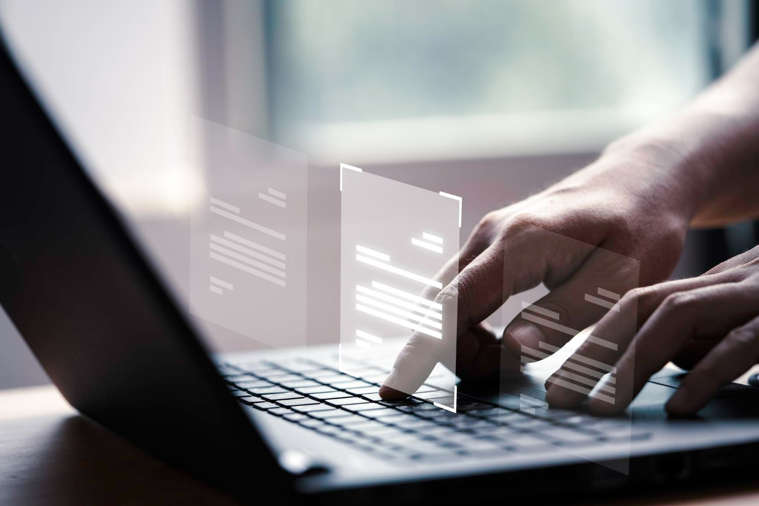 hand-using-laptop-computer-with-virtual-screen-document-online-approve-paperless-quality-assurance-erp-management-concept-min Image